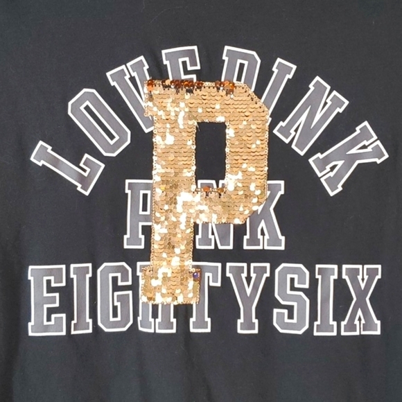 2018 Victoria's Secret PINK Sequin Rhinestone Black Red Tee Tshirt Size Small - Picture 4 of 14